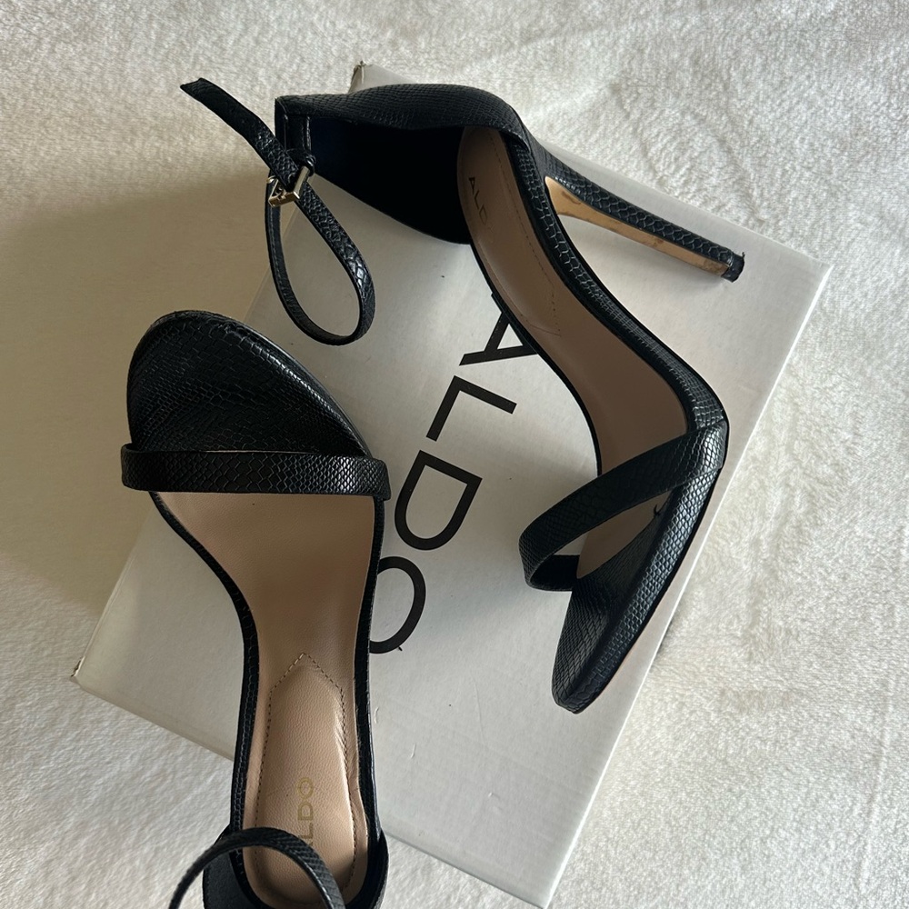 Aldo Black Textured Leather Stiletto Sandals